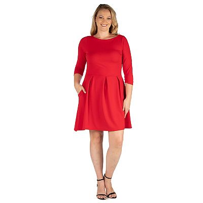 Plus Size 24seven Comfort Apparel Perfect Fit and Flare Pocket Dress