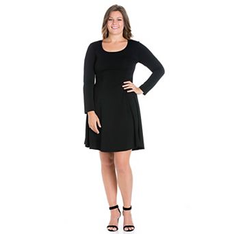 Plus Size 24seven Comfort Apparel Long Sleeve Knee Length Skater Dress