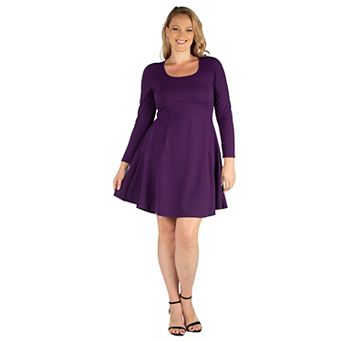 Plus Size 24seven Comfort Apparel Long Sleeve Knee Length Skater Dress