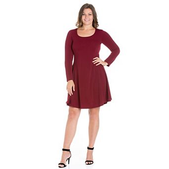Plus Size 24seven Comfort Apparel Long Sleeve Knee Length Skater Dress