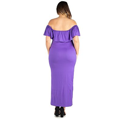 Plus Size 24seven Comfort Apparel Ruffled Off-The-Shoulder Maxi Dress