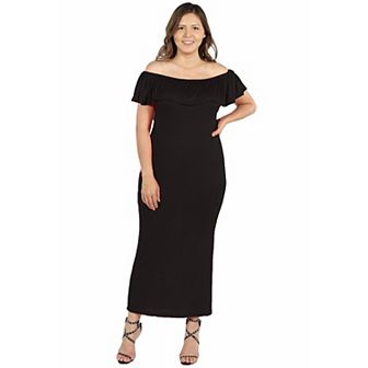 Plus Size 24seven Comfort Apparel Ruffled Off-The-Shoulder Maxi Dress