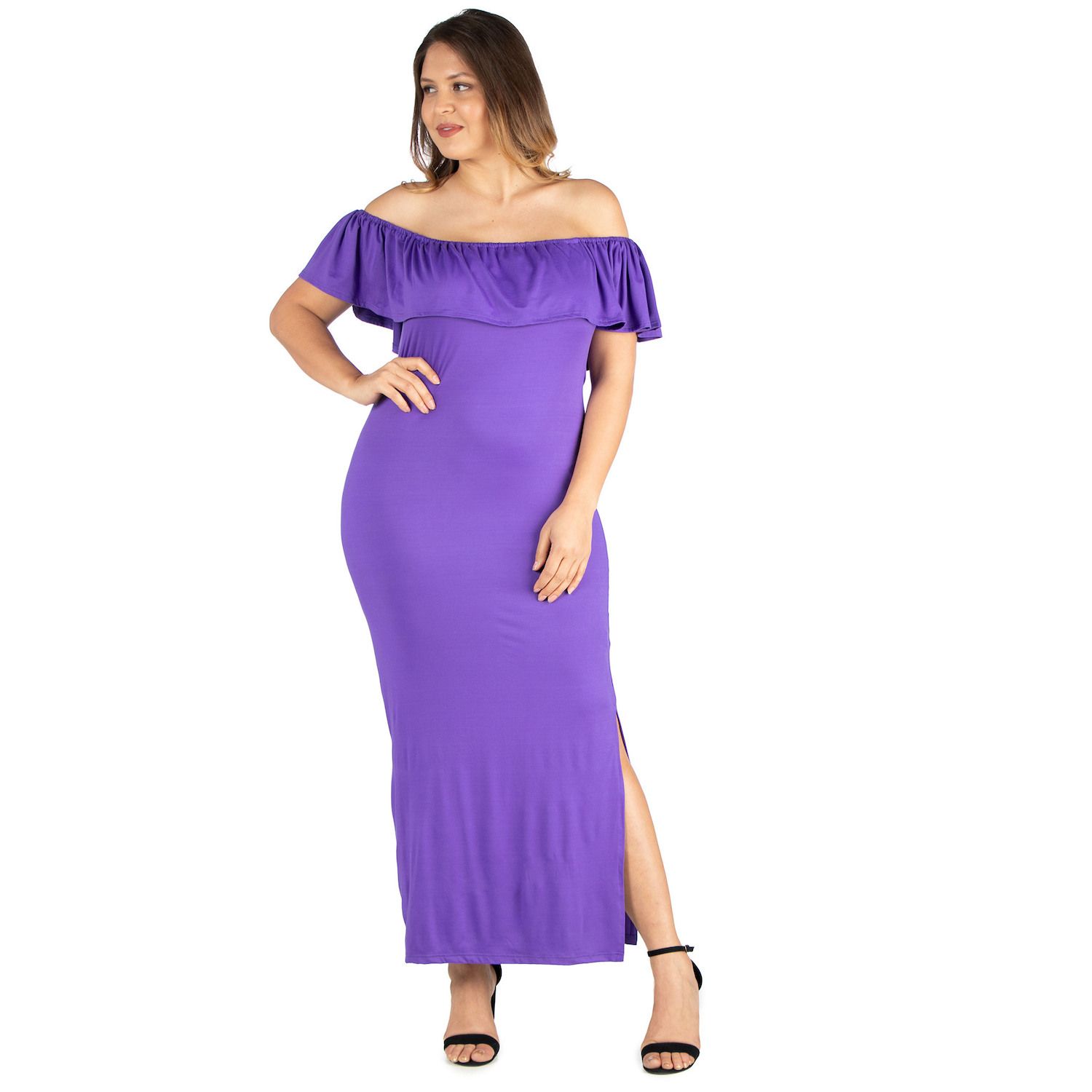 Женские платья 24Seven Comfort Apparel Plus Size 24seven Comfort Apparel Ruffled Off-The-Shoulder Maxi Dress