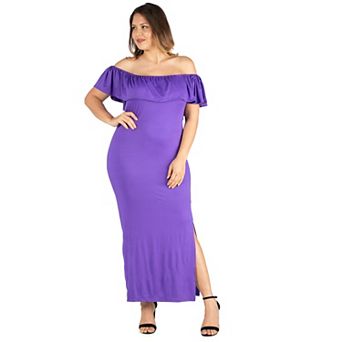 Plus Size 24seven Comfort Apparel Ruffled Off-The-Shoulder Maxi Dress