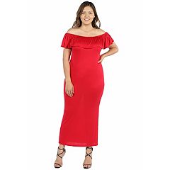 Women's 24seven Comfort Apparel Off-The-Shoulder Ruffled Side Slit Maxi  Dress