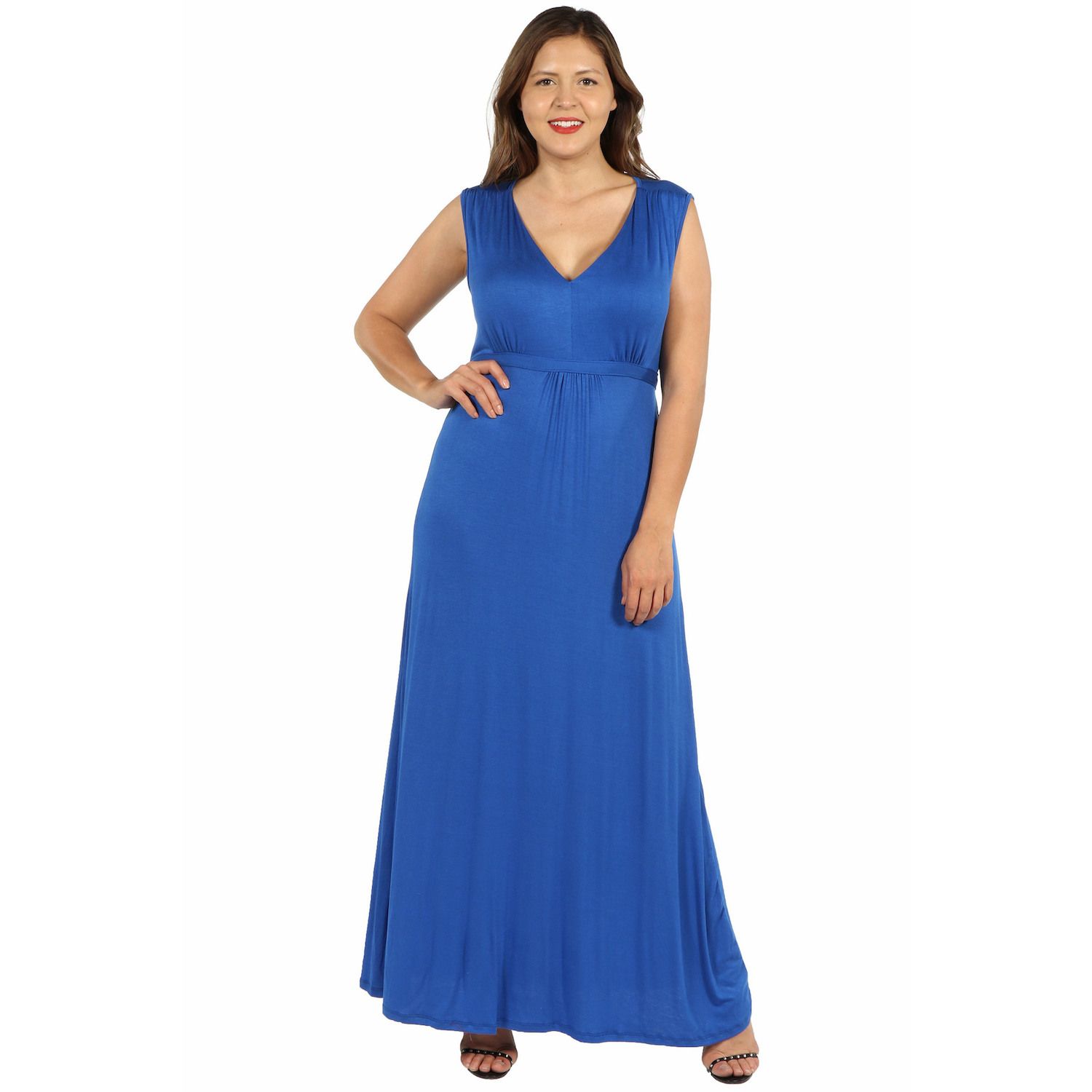 Plus Size 24seven Comfort Apparel Sleeveless Empire Waist Maxi Dress