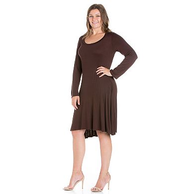 Plus Size 24seven Comfort Apparel Long Sleeve Flared Mini Dress