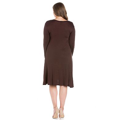 Plus Size 24seven Comfort Apparel Long Sleeve Flared Mini Dress