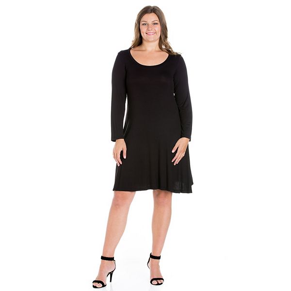 Plus Size 24seven Comfort Apparel Long Sleeve Flared Mini Dress