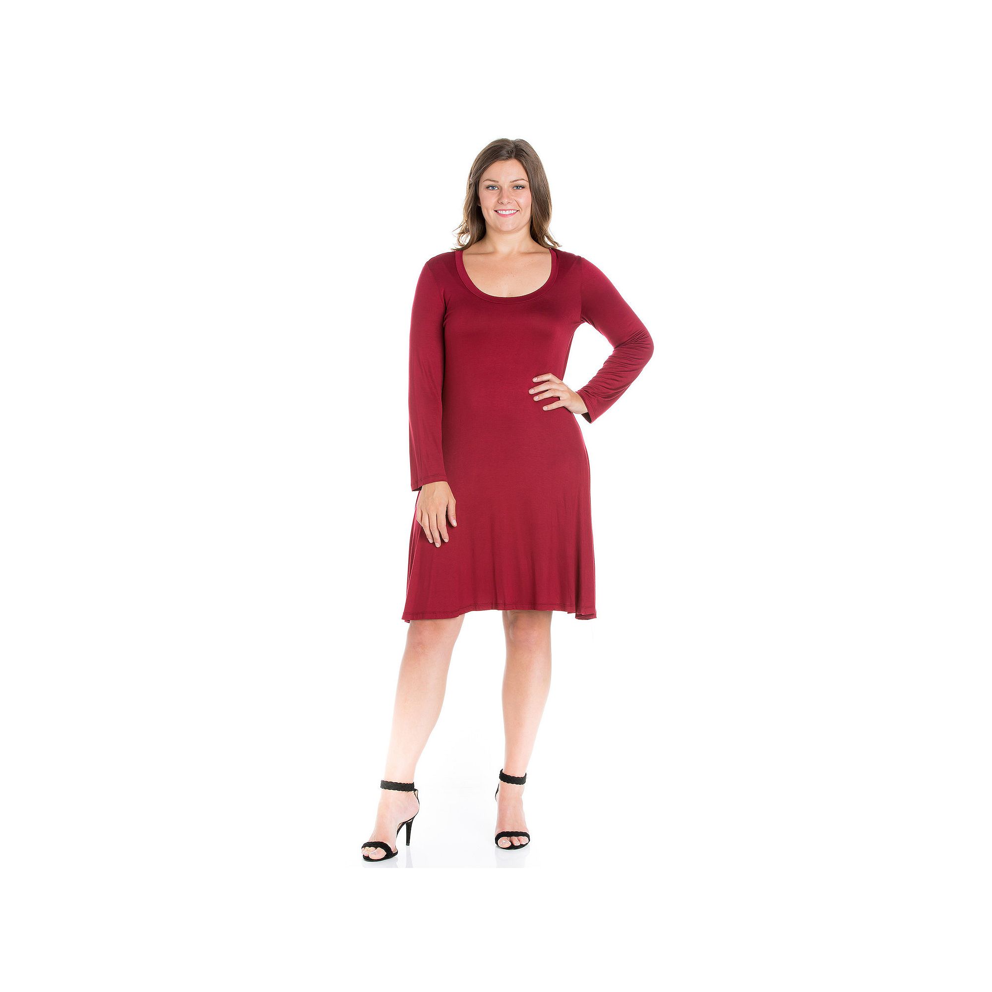 Plus Size 24seven Comfort Apparel Long Sleeve Flared Mini Dress, Womens, S