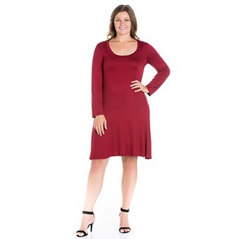 Plus Size 24seven Comfort Apparel Long Sleeve Flared Mini Dress