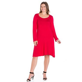 Plus Size 24seven Comfort Apparel Long Sleeve Flared Mini Dress