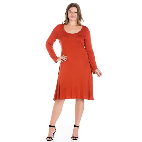 Женские платья 24seven Plus Size 24seven Comfort Apparel Long Sleeve Flared Mini Dress