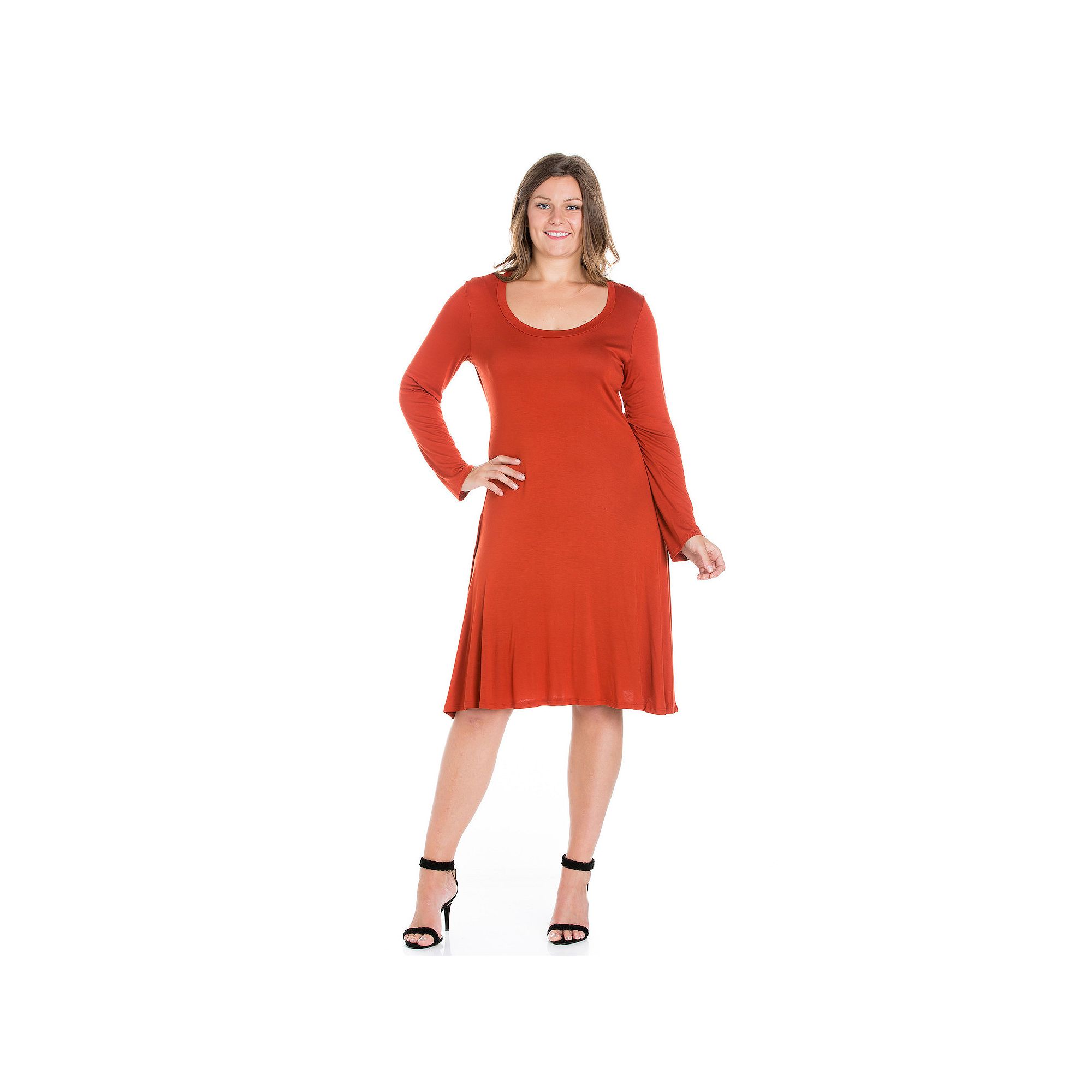 Plus Size 24seven Comfort Apparel Long Sleeve Flared Mini Dress, Womens, S