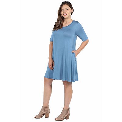 Plus Size 24seven Comfort Apparel Knee Length Pocket T-Shirtdress, Women's, Size: 3XL, Blue