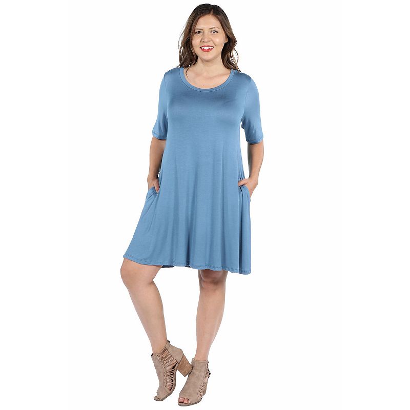 Plus Size 24seven Comfort Apparel Knee Length Pocket T-Shirtdress, Women's, Size: 1XL, Blue