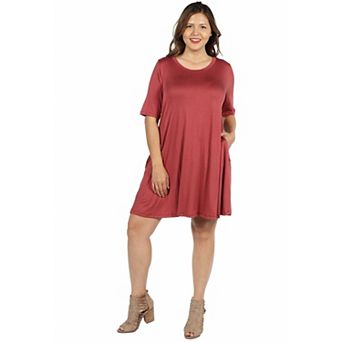 Plus Size 24seven Comfort Apparel Knee Length Pocket T-Shirtdress