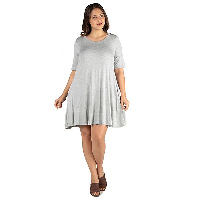 Plus Size 24seven Comfort Apparel Knee Length Pocket T-Shirtdress, Women's, Size: 1XL, Heather