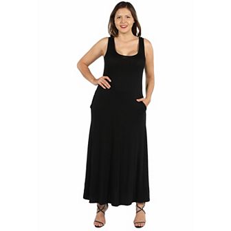 Plus Size 24seven Comfort Apparel Sleeveless Tank Top Maxi Dress with Pockets