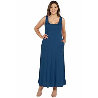 Plus Size 24seven Comfort Apparel Sleeveless Tank Top Maxi Dress with Pockets