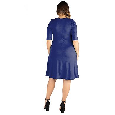 Plus Size 24seven Comfort Apparel Elbow Sleeve Knee Length Dress