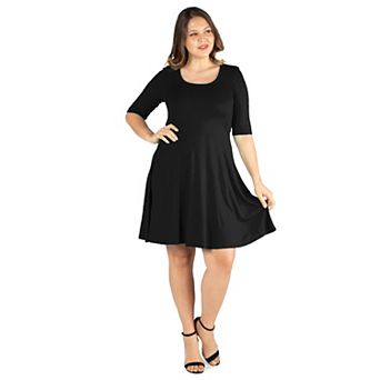 Plus Size 24seven Comfort Apparel Elbow Sleeve Knee Length Dress