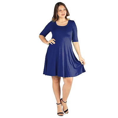 Plus Size 24seven Comfort Apparel Elbow Sleeve Knee Length Dress, Women's, Size: 1XL, Blue