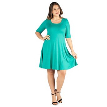 Plus Size 24seven Comfort Apparel Elbow Sleeve Knee Length Dress