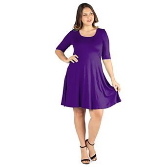 Plus Size 24seven Comfort Apparel Elbow Sleeve Knee Length Dress