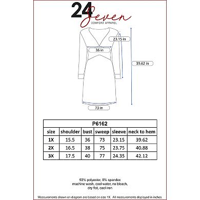 Plus Size 24seven Comfort Apparel Chic V-Neck Long Sleeve Belted Dress