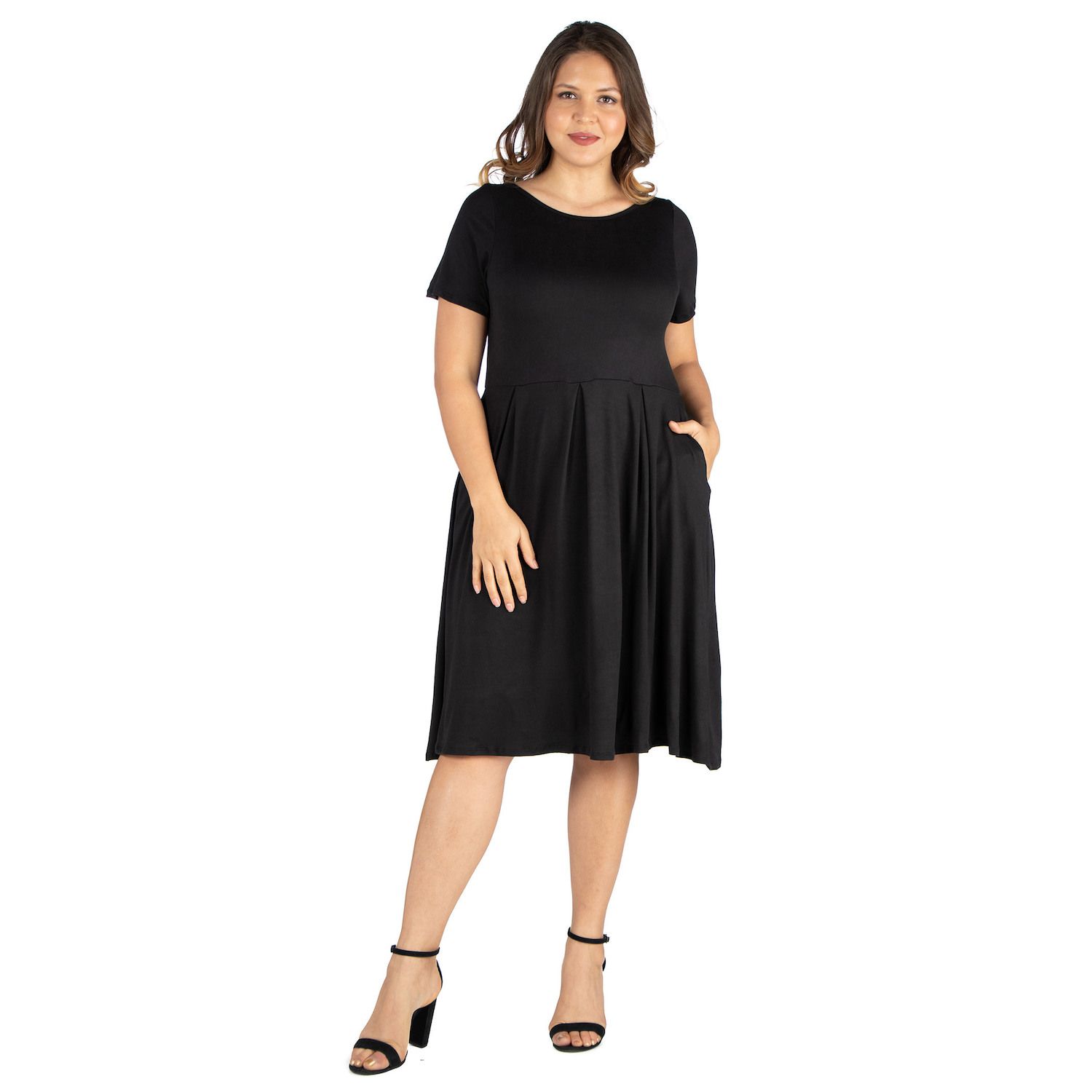 Женские платья 24Seven Comfort Apparel Plus Size 24seven Comfort Apparel Short Sleeve Midi Skater Dress With Pockets