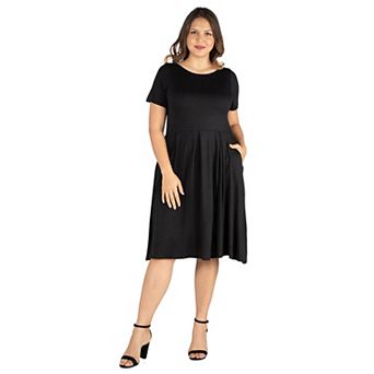 Plus Size 24seven Comfort Apparel Short Sleeve Midi Skater Dress With Pockets