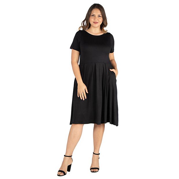 24seven Comfort Apparel black Long Sleeve Fit & Flare Midi Dress