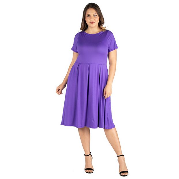 midi skater dress with pockets 24/7 Comfort Apparel Women's Plus Size Short Sleeve Midi Skater Dress With  Pockets