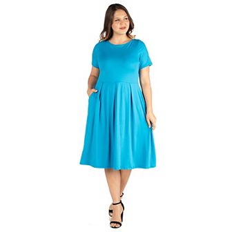 Plus Size 24seven Comfort Apparel Short Sleeve Midi Skater Dress With Pockets