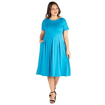 Plus Size 24seven Comfort Apparel Short Sleeve Midi Skater Dress With Pockets