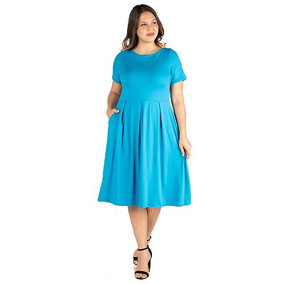 Plus Size 24seven Comfort Apparel Short Sleeve Midi Skater Dress