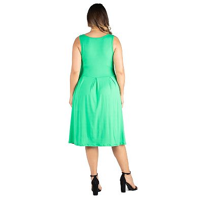 Plus Size 24seven Comfort Apparel Sleeveless Midi Fit and Flare Dress with Pockets