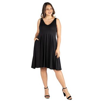 Plus Size 24seven Comfort Apparel Sleeveless Midi Fit and Flare Dress with Pockets