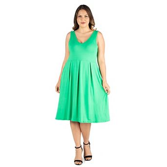 Plus Size 24seven Comfort Apparel Sleeveless Midi Fit and Flare Dress with Pockets