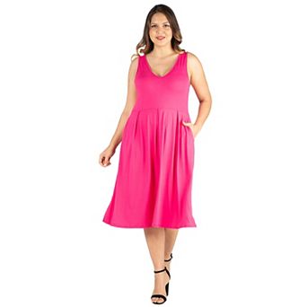 Plus Size 24seven Comfort Apparel Sleeveless Midi Fit and Flare Dress with Pockets