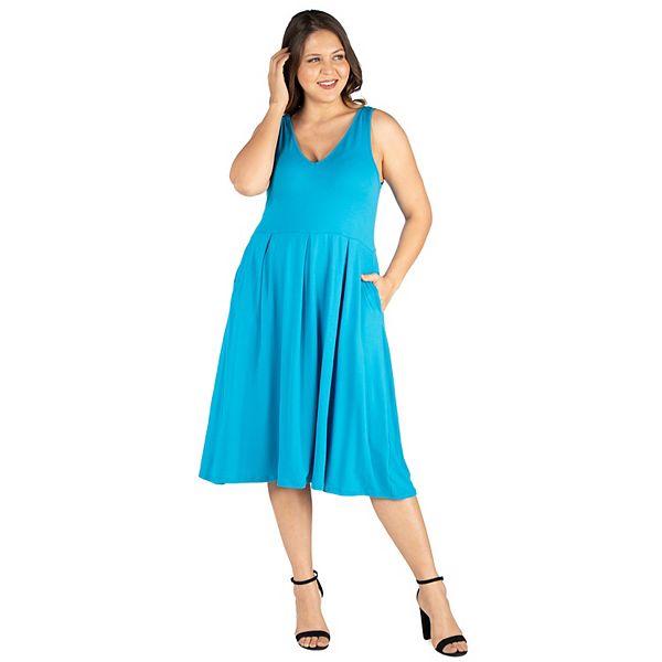 Plus Size 24seven Comfort Apparel Sleeveless Midi Fit And Flare Dress 