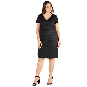 Plus Size 24seven Comfort Apparel Short Sleeve V-Neck Faux Wrap Dress