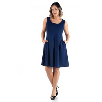 Plus Size 24seven Comfort Apparel Sleeveless Fit and Flare Dress with Pockets