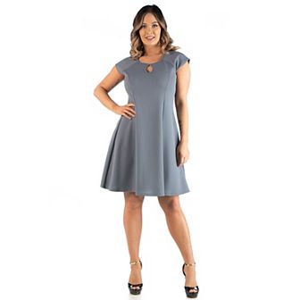 Plus Size 24seven Comfort Apparel Keyhole Neck Fit And Flare Dress