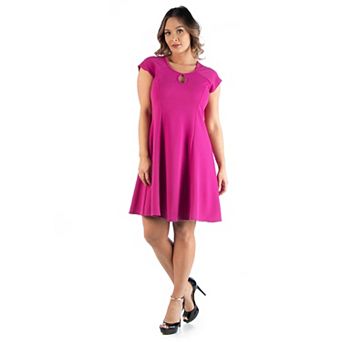 Plus Size 24seven Comfort Apparel Keyhole Neck Fit And Flare Dress