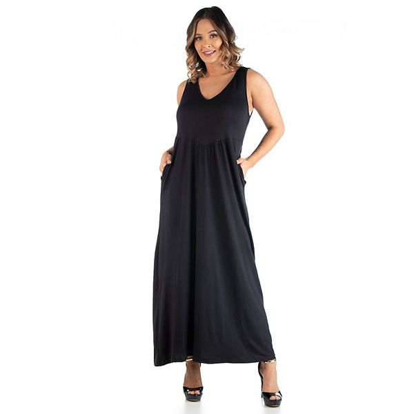 Plus Size 24seven Comfort Apparel Sleeveless Maxi Dress with Pockets