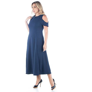 Plus Size 24seven Comfort Apparel Ruffle Cold Shoulder A-Line Maxi Dress