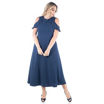 Plus Size 24seven Comfort Apparel Ruffle Cold Shoulder A-Line Maxi Dress
