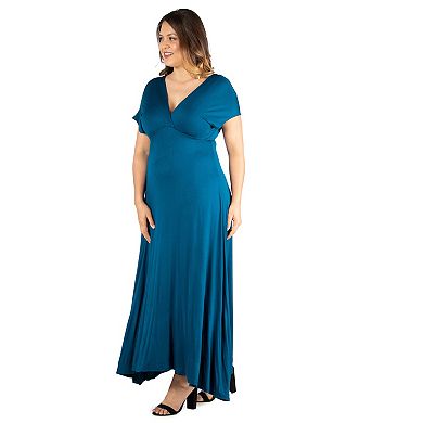 Plus Size 24seven Comfort Apparel Empire Waist V-Neck Maxi Dress
